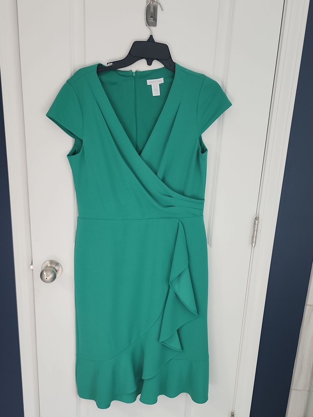 Womens Green Wrap-Style Ruffle Dress